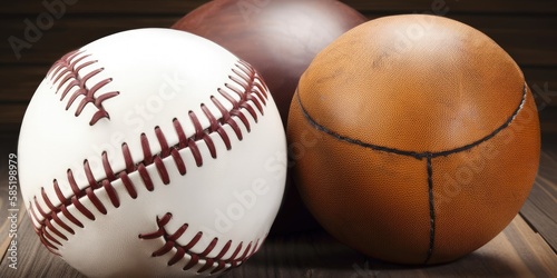 different sports balls, baseball, basketball, generative ai