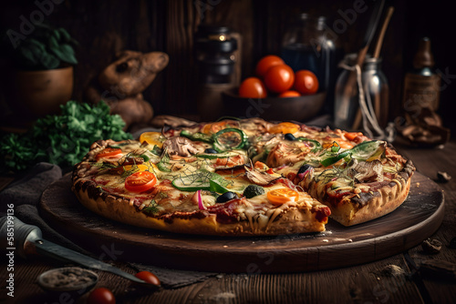 pizza with salami and mushrooms