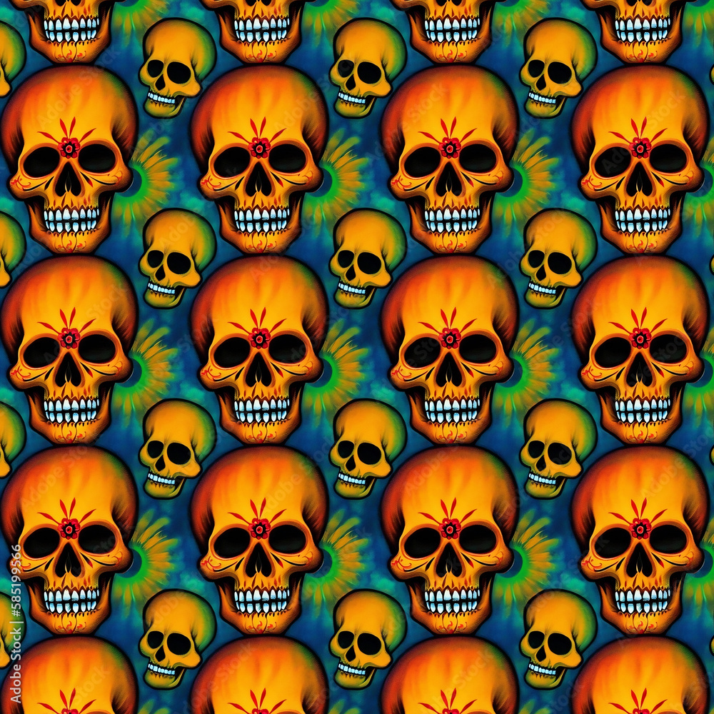 seamless pattern with Día de Los Muertos Mexican skulls