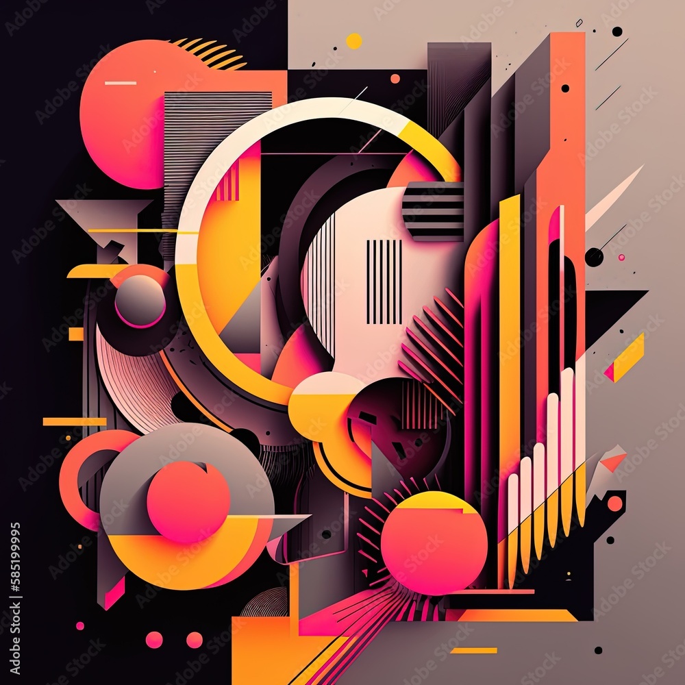 Obraz premium Abstract cyberpunk style geometric background, made from futuristic science fiction shapes. Generative AI