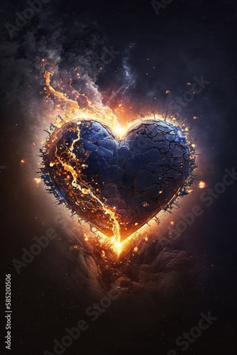 an impressive heart with with a light part, scifi artwork, generative ai technology