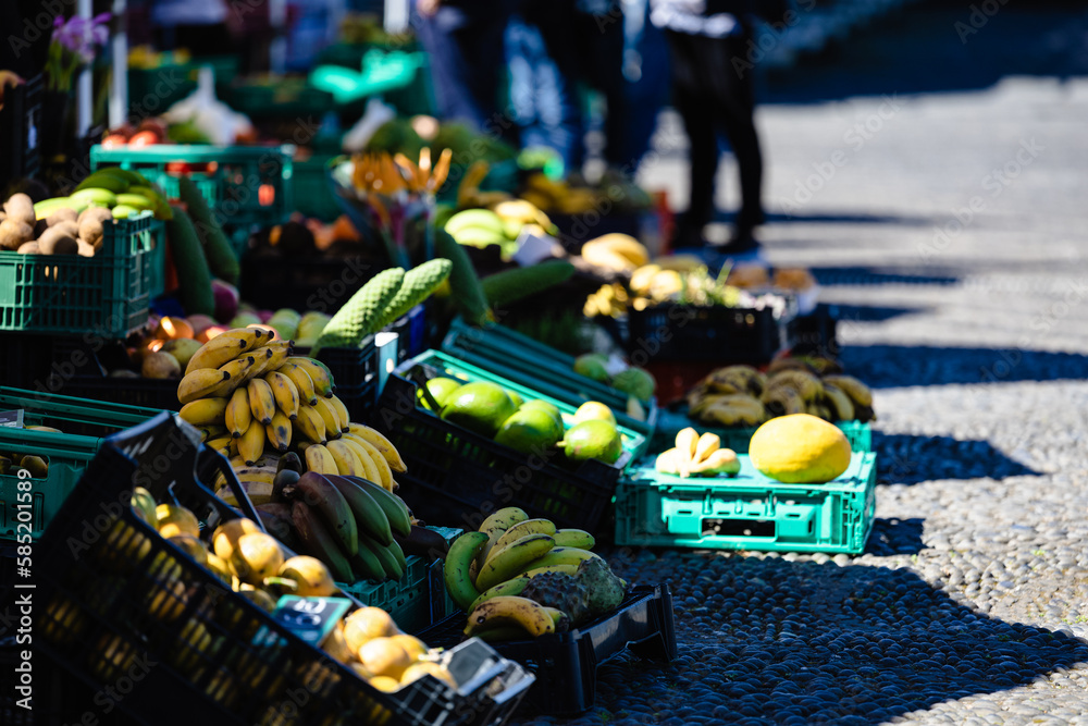 Fresh healthy bio fruits and vegetables on Santana market. Madeira, Portugal Fresh healthy bio fruits and vegetables on Santana market. Madeira, Portugal