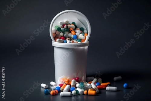 Full of expired pills and medicines Recycled waste management concept. generative AI 