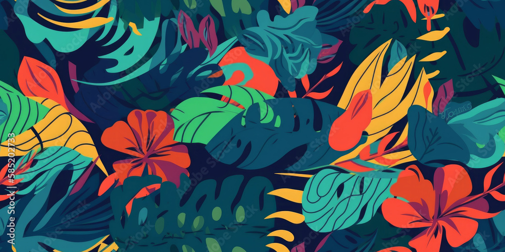 Beautiful abstract colourful tropical leaf seamless background. Generative ai Beautiful abstract colourful tropical leaf seamless background. Generative ai