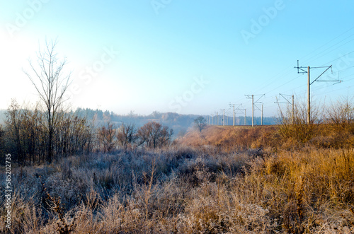 Frost on the grass of a meadow in the countryside © ketrin08
