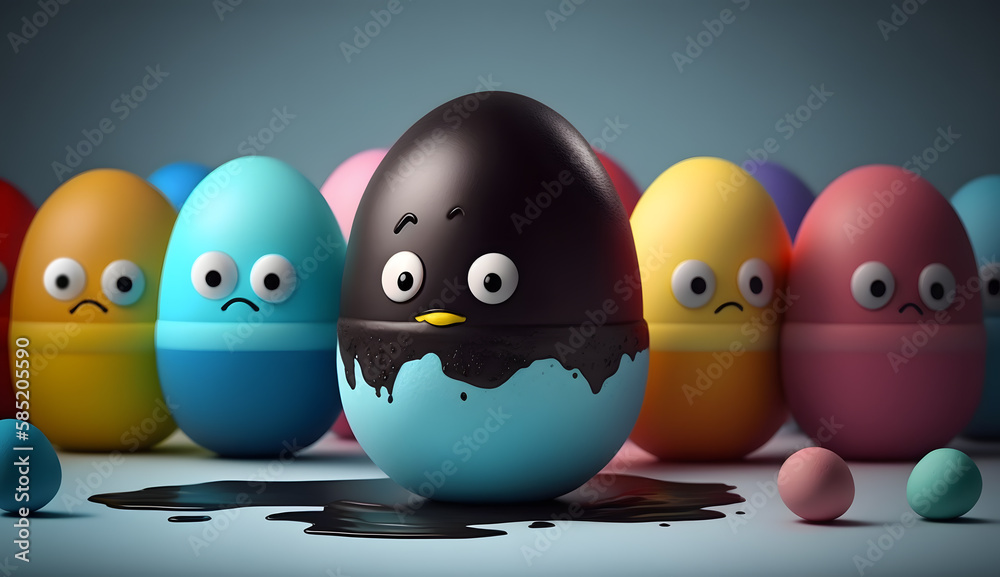 Cute realistic pastel black colored paint as eggs with background. Generative AI.