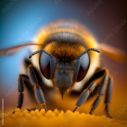 Macro Photography of a Bee with Shallow Depth of Field generative ai