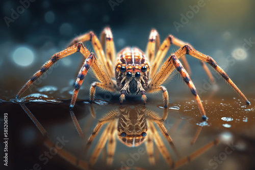Hyperrealistic Illustration of a Fishing Spider Insect, Close-up View AI generated