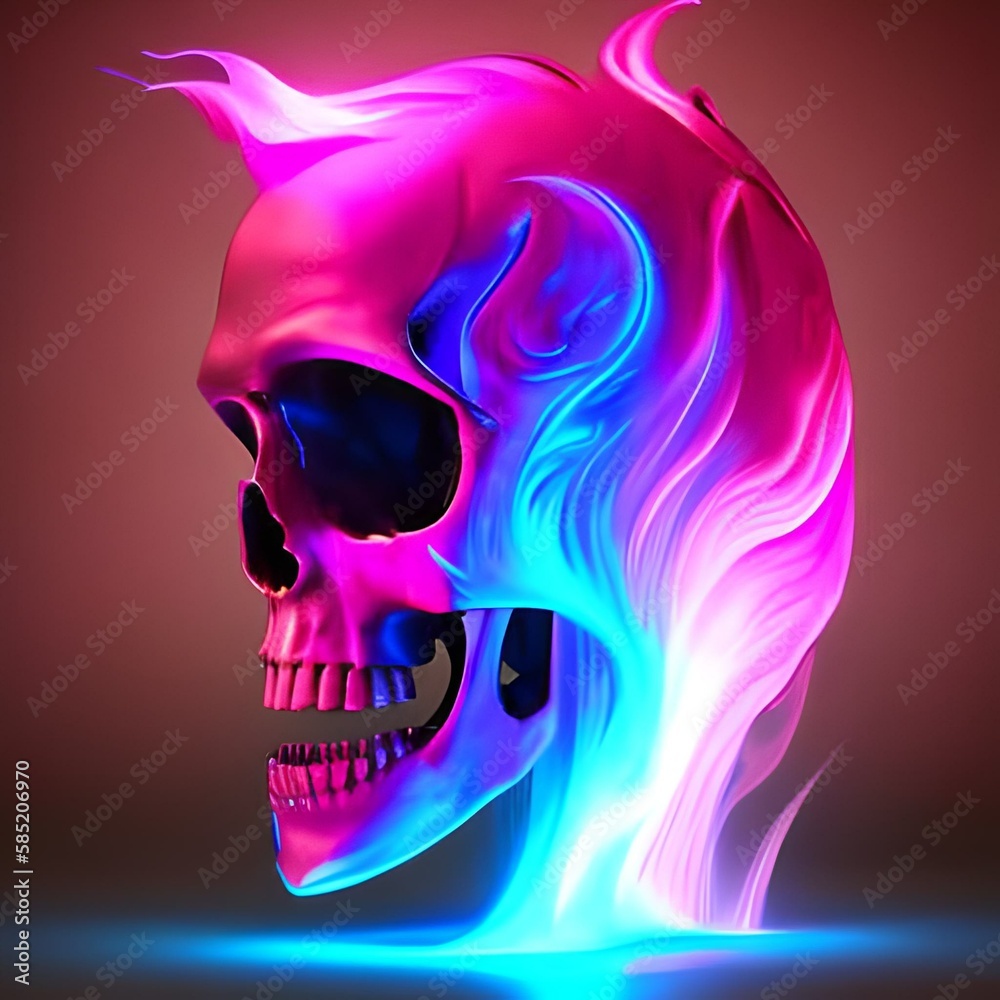 Skull with blue fire, generative AI, generative, AI Skull with blue fire, generative AI, generative, AI