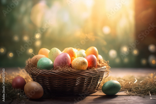 easter eggs in a basket on the table