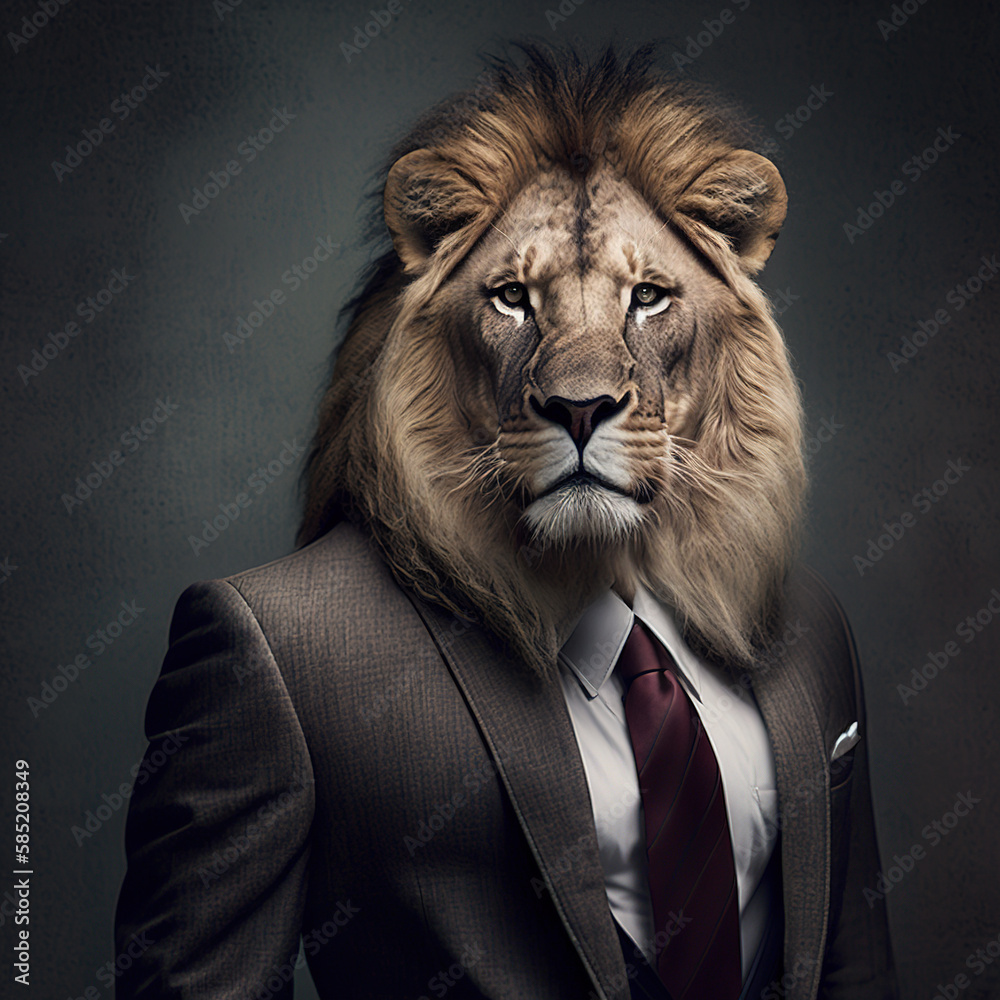 Business lion in a suit, Generative AI technology
