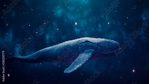 Blue whale on the background of the night starry sky. Generative AI technology.  © Екатерина Якубович