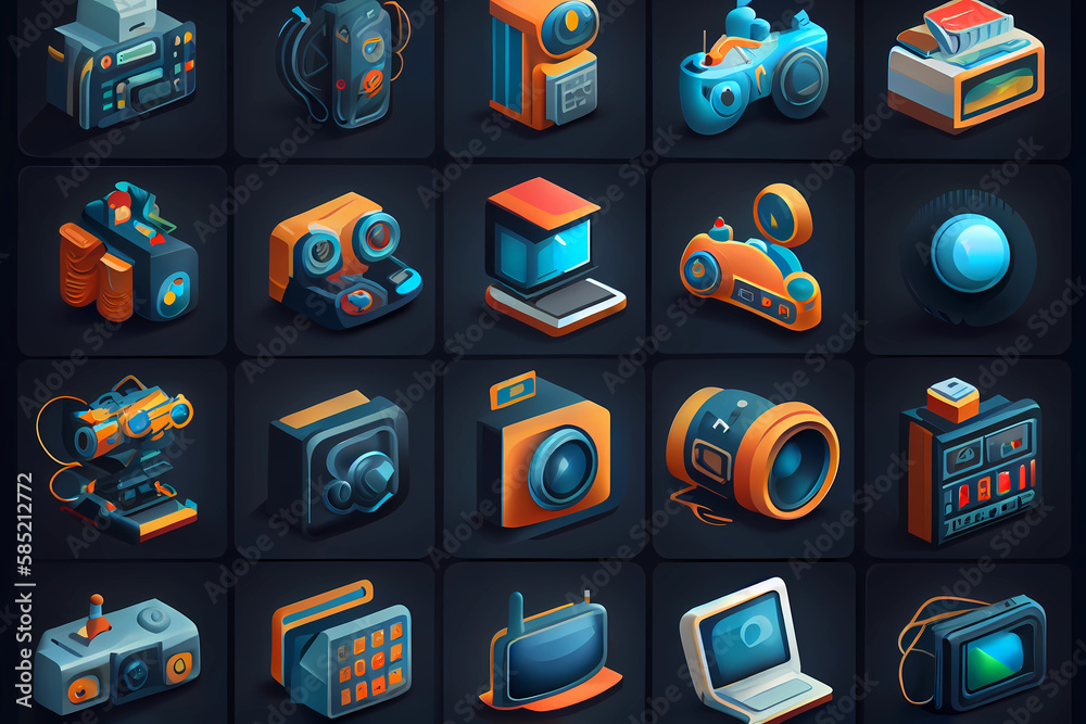 Icons related to technology and digital media, including icons for ...