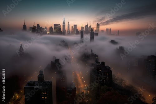 Misty Manhattan: A Foggy Night in New York City