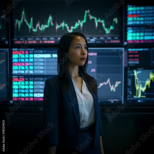 woman in business looking at stock charts