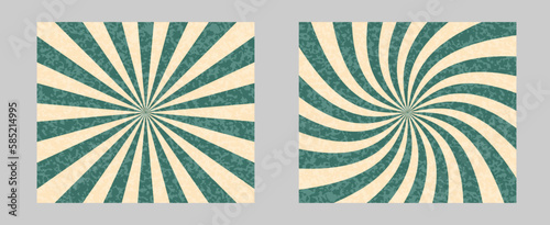 Solar explosion Sun Burst Effect. Vector Sunburst wallpaper. Green color burst set of 2 sun rays background. Circus background, abstract pattern with colorful rays, banner element for show, fair.