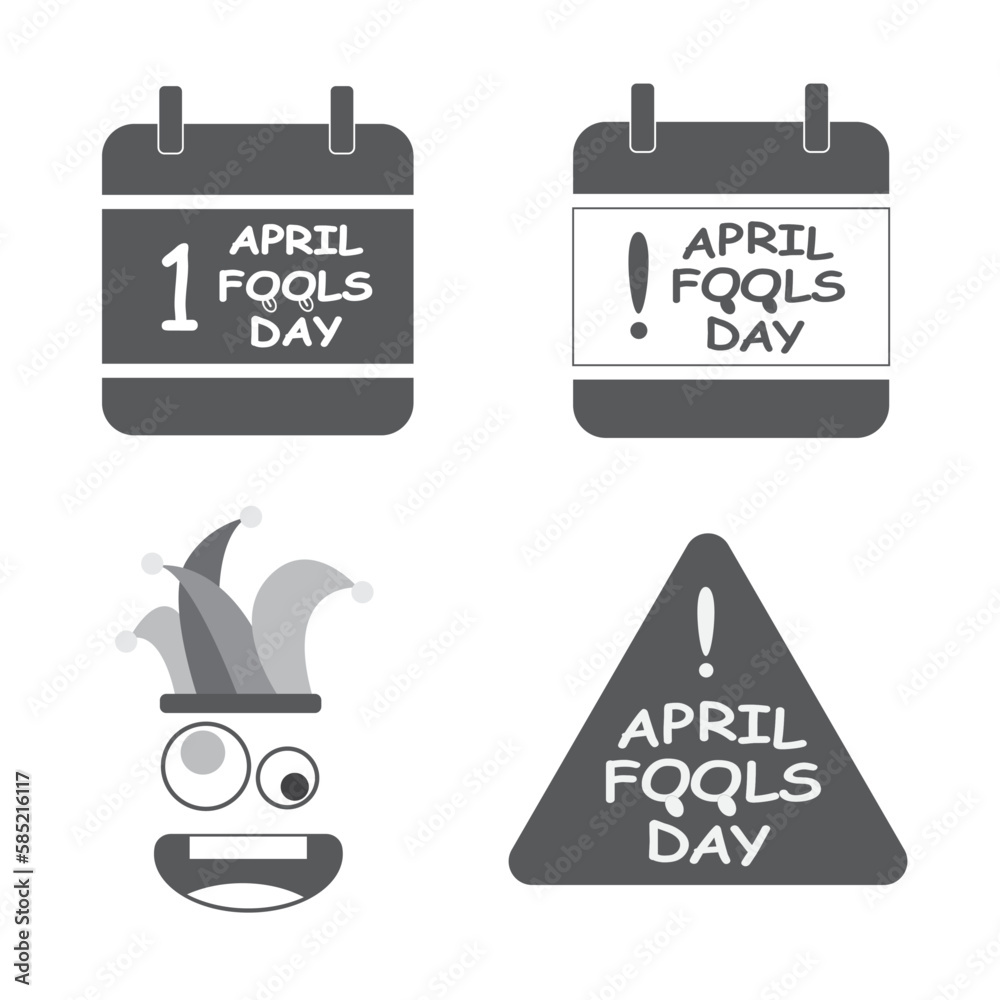 April fools day icons set in monochrome style isolated on white background