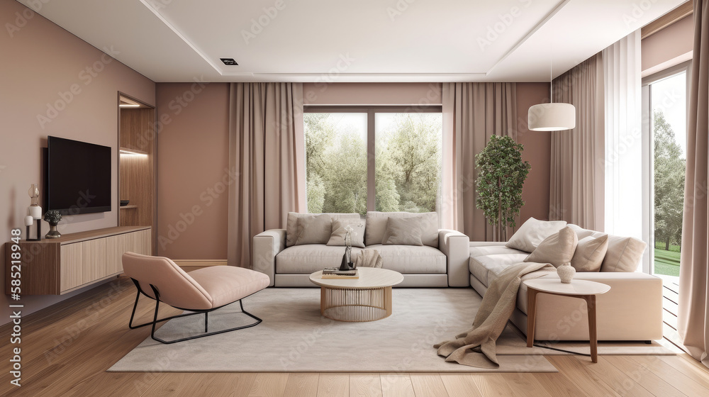 Modern living room interior design. Illustration AI Generative. Modern living room interior design. Illustration AI Generative.