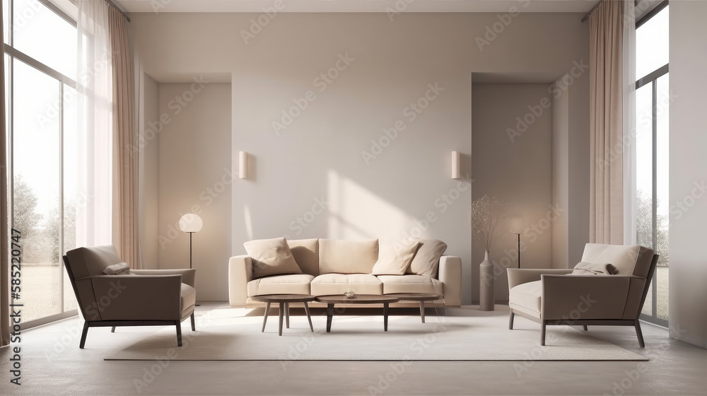 Fototapeta premium Modern living room interior design. Illustration AI Generative.