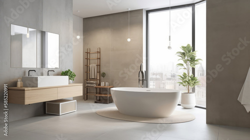 Modern bathroom interior design. Illustration AI Generative.