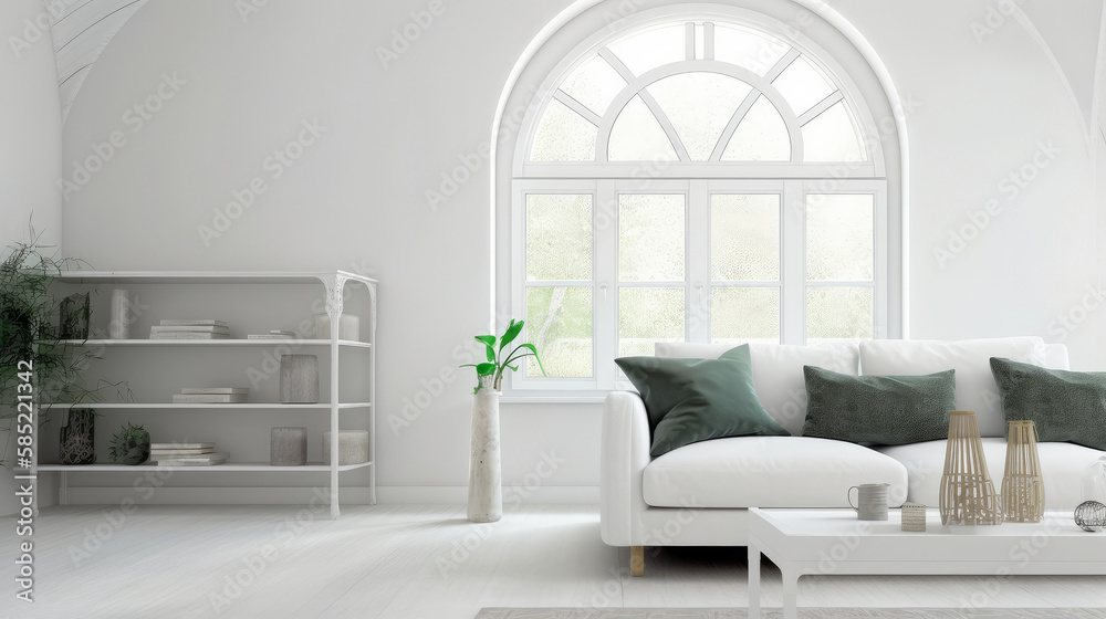 Fototapeta premium Modern living room interior design. Illustration AI Generative.