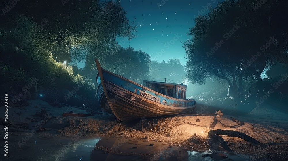 old ship abandoned on the shore. Created with Generative AI. old ship abandoned on the shore. Created with Generative AI.