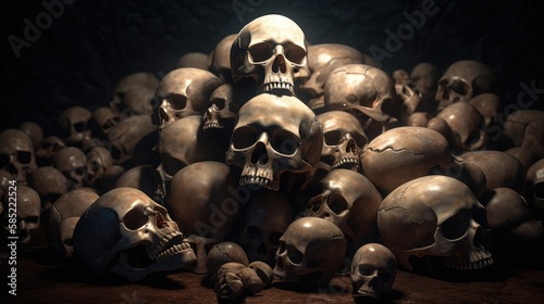 Obraz na płótnie Awesome pile of skull human and bone. Created with Generative AI.