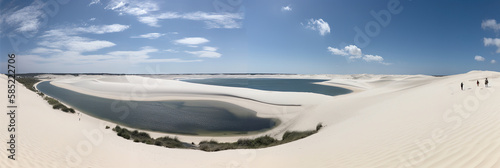 breathtaking aerial white sand view of dunes and lagoons, showcasing the natural beauty of the desert and its unique blue and green lagoons. generative AI © AGA ART Studio