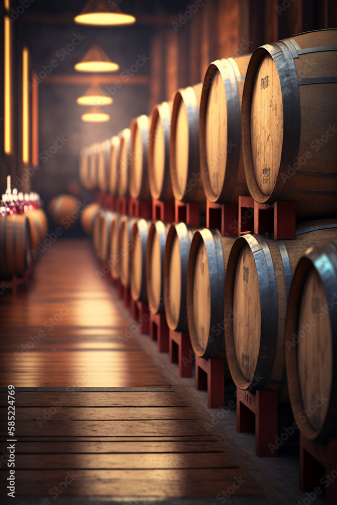 Warm and Cozy: Wine Cellar with Barrels in Soft Lighting