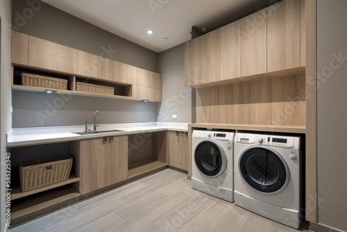 modern kitchen interior with kitchen - laundry room