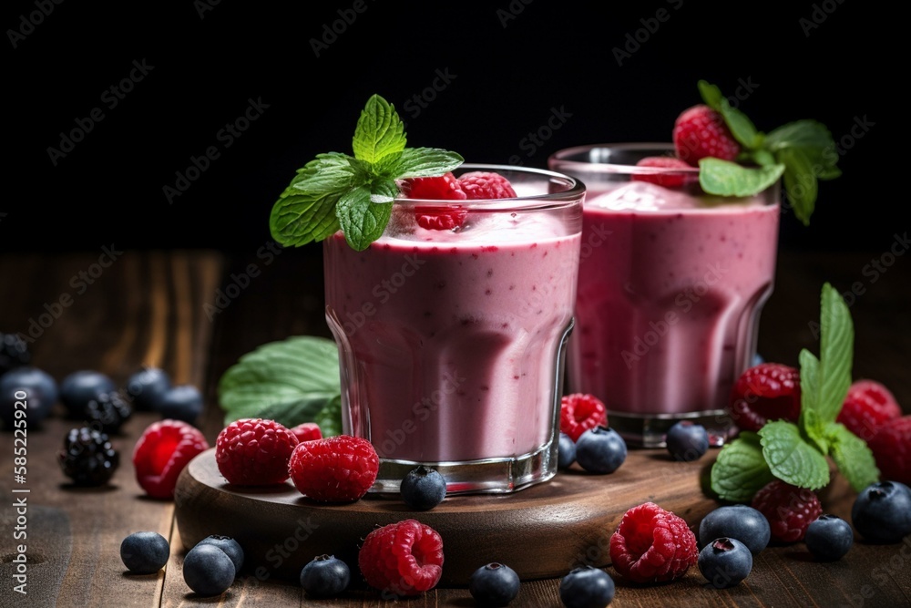 Proper Nutrition: A fruit smoothie made with fresh berries and Greek yogurt. Generative AI Proper Nutrition: A fruit smoothie made with fresh berries and Greek yogurt. Generative AI
