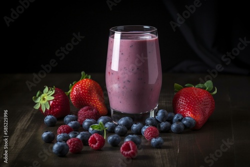 Proper Nutrition  A fruit smoothie made with fresh berries and Greek yogurt. Generative AI