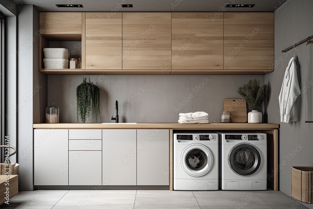 modern kitchen interior with kitchen - laundry room modern kitchen interior with kitchen - laundry room