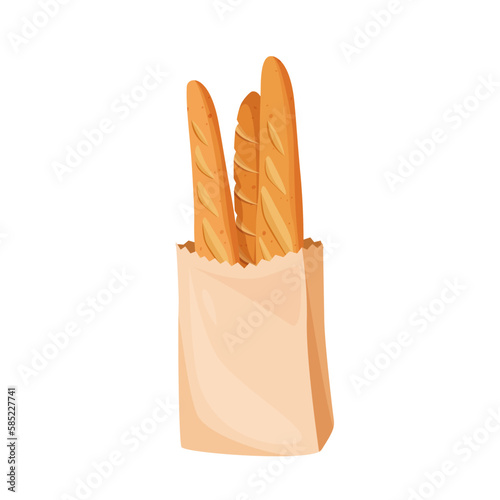 French baguettes in paper bag isolated on white background
