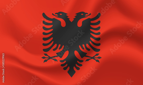 Vector Albania flag. Waved Flag of Albania. Albania emblem, icon.