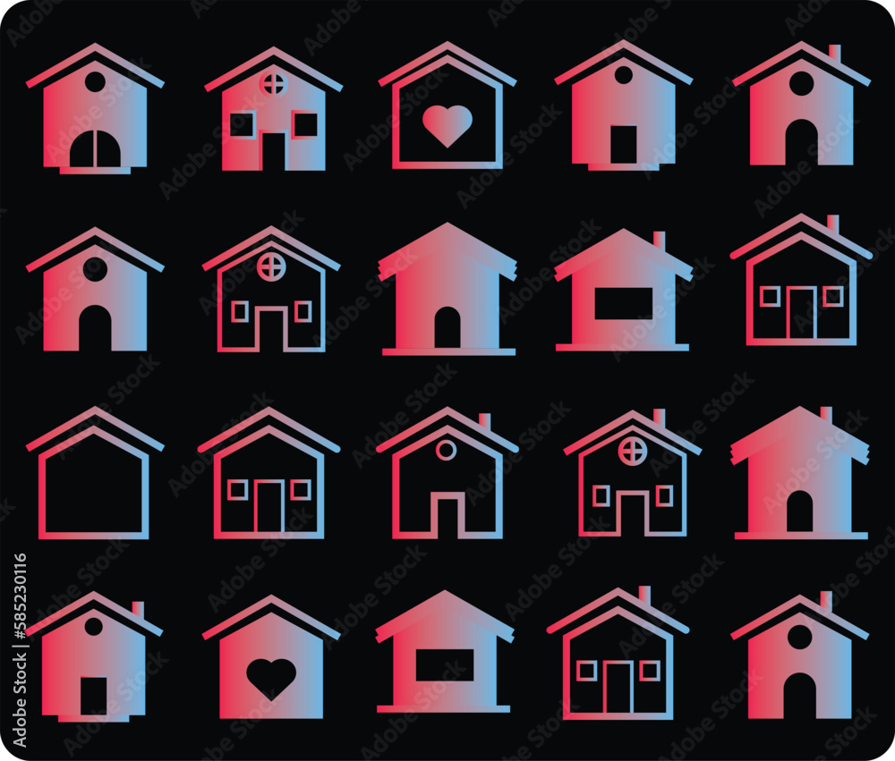 A set of modern trending house icons in gradient style. Home or hotel icon set for website and user interface and also easy to use in various mobile applications.