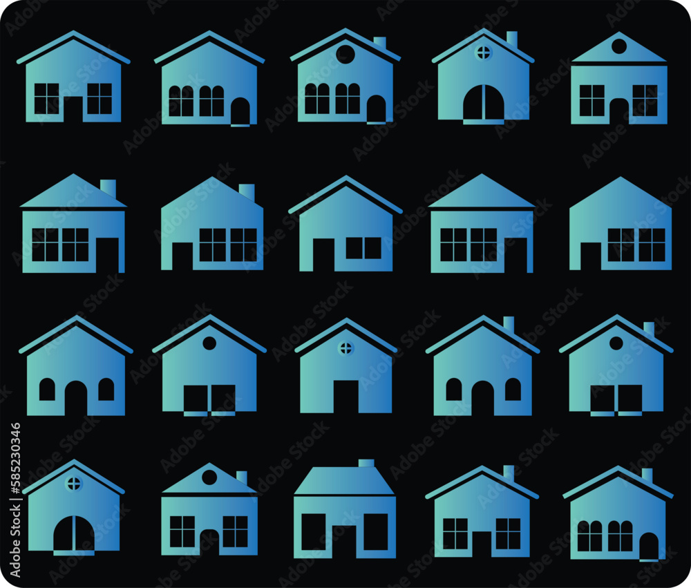 A set of modern trending house icons in gradient style. House and building icons that are easy to edit or use right away.
