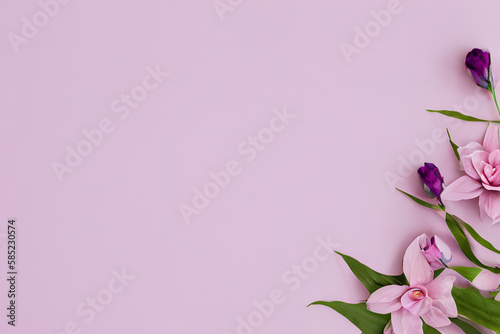 pink flowers on a wooden background © masterai