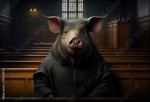 Portrait of a pig accused in court. Generate Ai. © AI_images