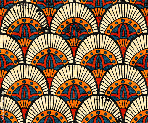 Seamless abstract pattern. Ethnic and tribal motifs. Vintage grunge texture with fabric imitation. Vector illustration.