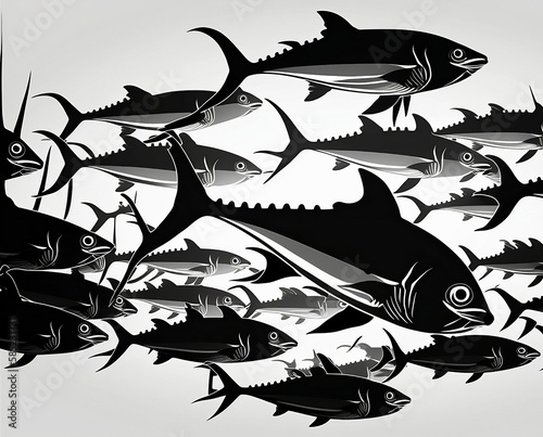 banc de poissons, vecteur, noir et blanc photo