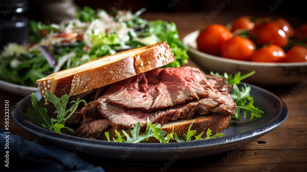 Savory Sliced Beef Brisket with a Side of Salad and Toast