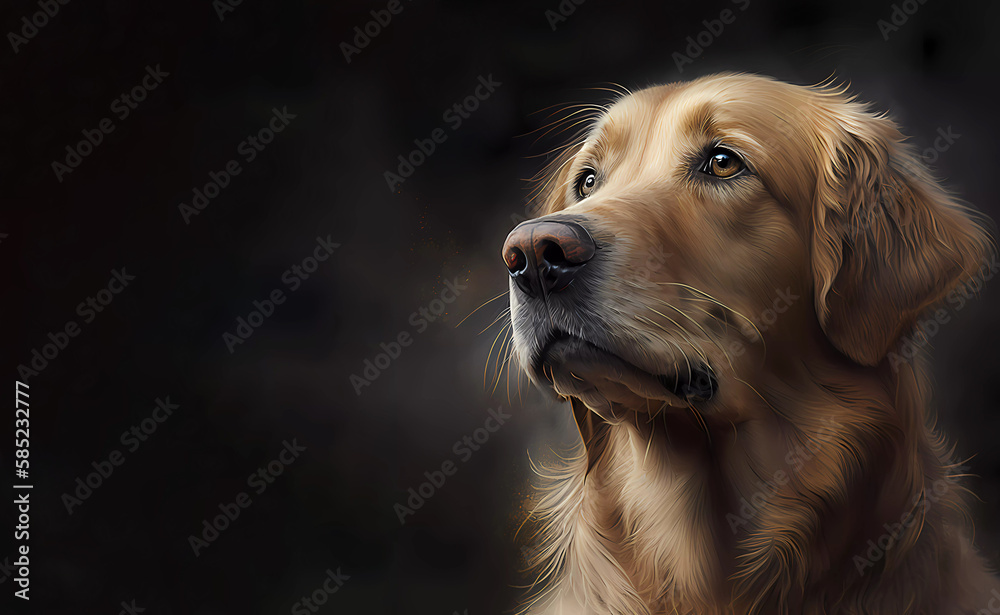 Red retriever. Red dog. dark background. Banner. generated by AI Red retriever. Red dog. dark background. Banner. generated by AI