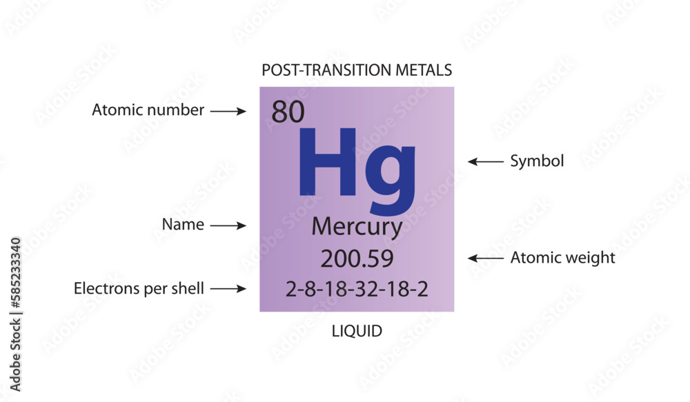 Symbol, atomic number and weight of mercury