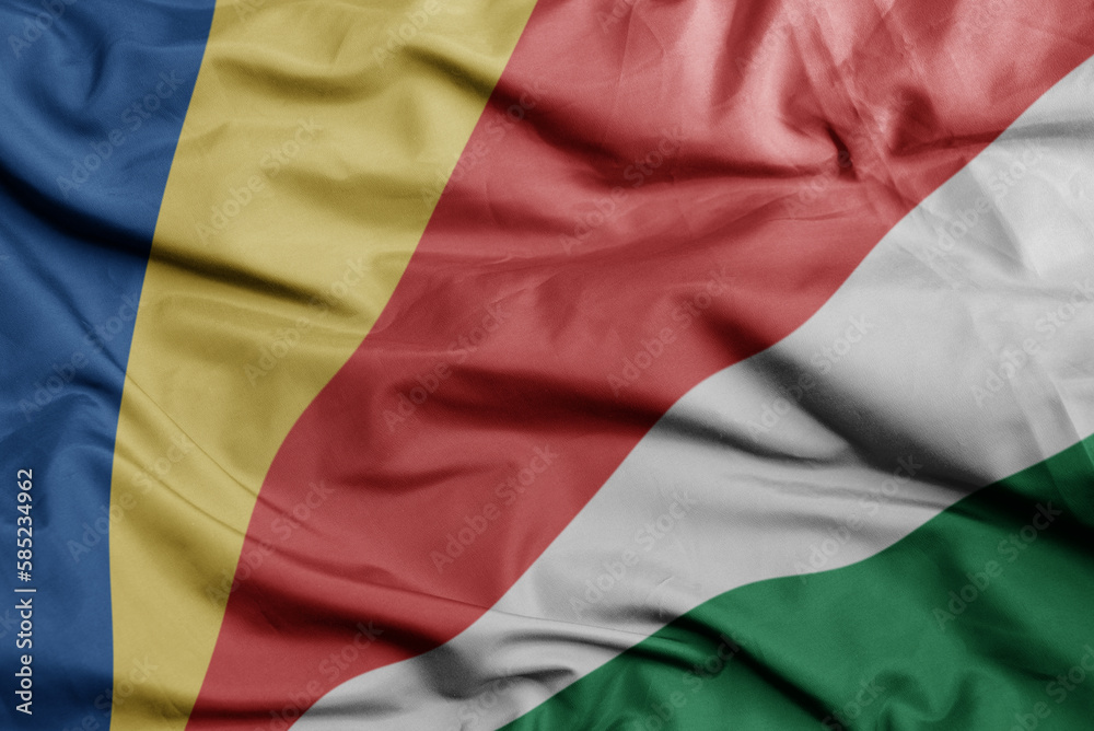 waving national flag of seychelles .macro shot. 3D illustration