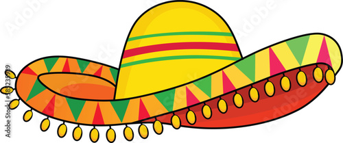 Mexican sombrero hat isolated on white, carnival masquerade festive Cinco de mayo accessories vector illustration