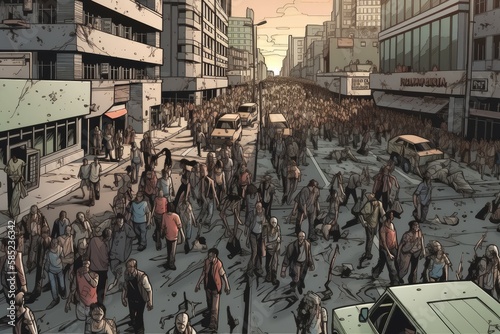 Surviving the Zombie Apocalypse: Cityscape Crowded with Zombies, Generative AI