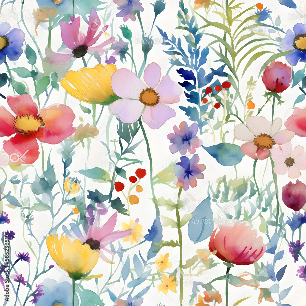 Watercolor Summer Flowers Seamless and Tileable Watercolor Summer Flowers Seamless and Tileable