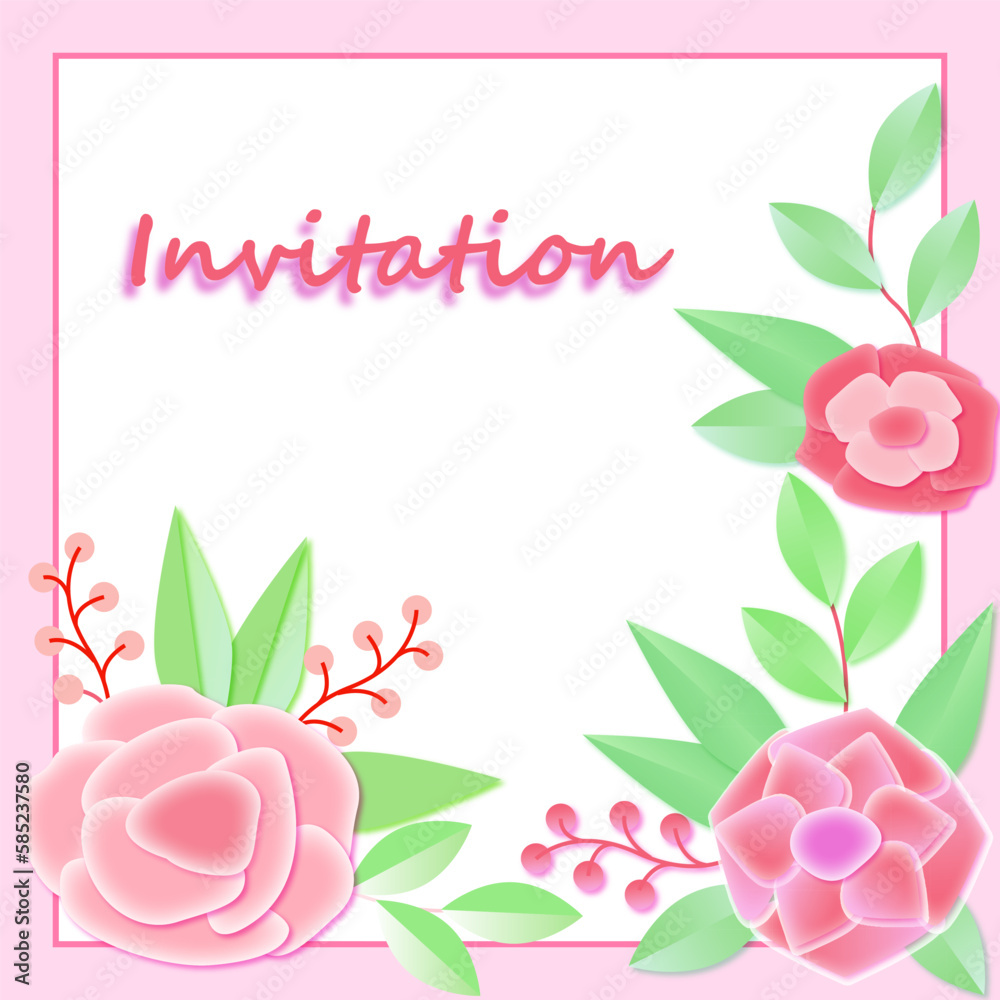 Invitation card with flowers and leaves