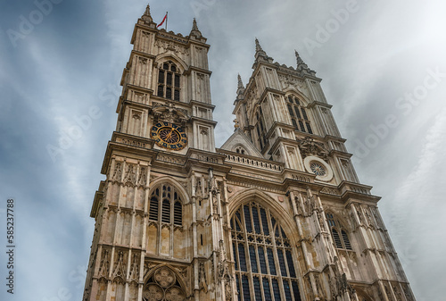 Facade of Westminster Abbey, iconic landmark in London, UK